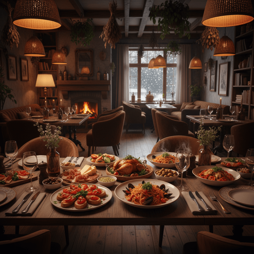 Restaurante com ambiente aconchegante e pratos deliciosos servidos em mesa bem decorada